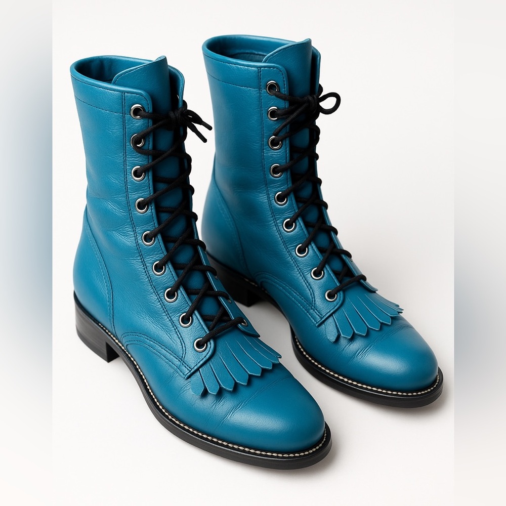 Vintage Justin Boot Company Womens
Turquoise Water Buffalo Lace Up
Roper Boot